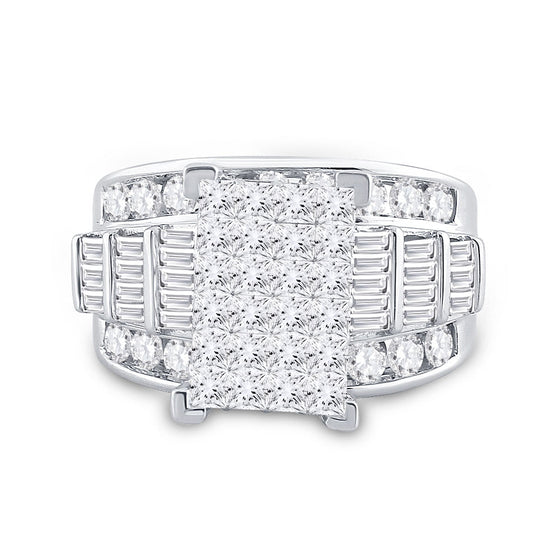 14k White Gold Princess Diamond Cluster Bridal Wedding Engagement Ring 3 Cttw