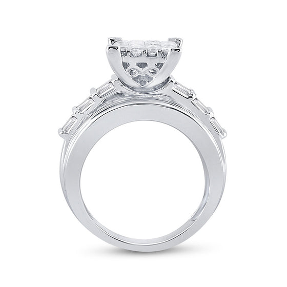 14k White Gold Princess Diamond Cluster Bridal Wedding Engagement Ring 3 Cttw