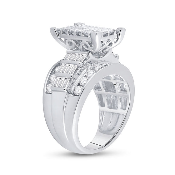 14k White Gold Princess Diamond Cluster Bridal Wedding Engagement Ring 3 Cttw