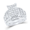 14k White Gold Princess Diamond Cluster Bridal Wedding Engagement Ring 3 Cttw