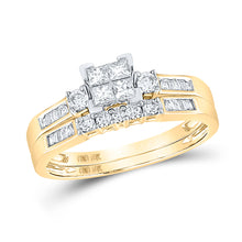  10k Yellow Gold Princess Diamond Bridal Wedding Ring Band Set 1 Cttw