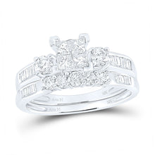  10k White Gold Womens Princess Diamond Bridal Wedding Ring Band Set 1.00 Cttw