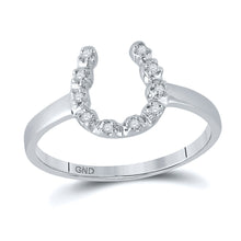  14k White Gold Womens Round Diamond Lucky Horseshoe Ring 1/20 Cttw