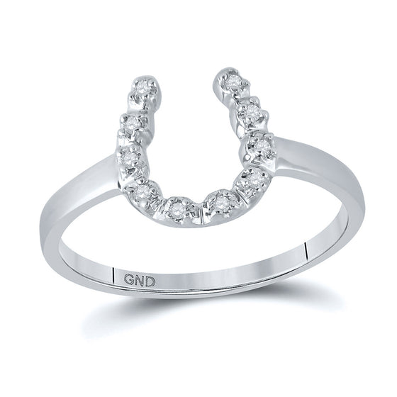 14k White Gold Womens Round Diamond Lucky Horseshoe Ring 1/20 Cttw