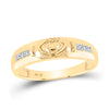 14k Yellow Gold His Hers Round Diamond Claddagh Matching Wedding Set 1/8 Cttw