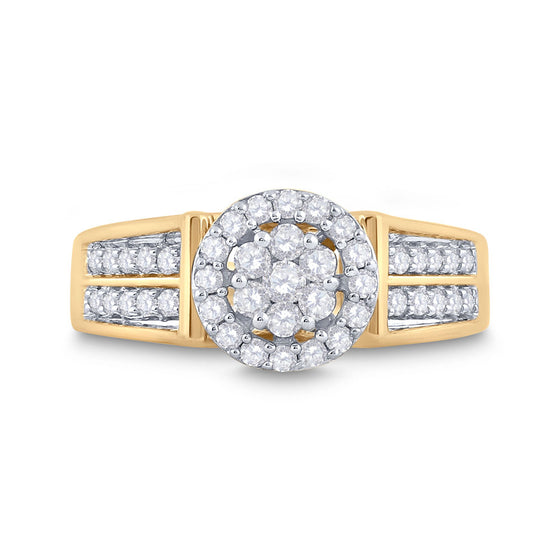 14k Yellow Gold Womens Round Diamond Flower Cluster Ring 1/2 Cttw