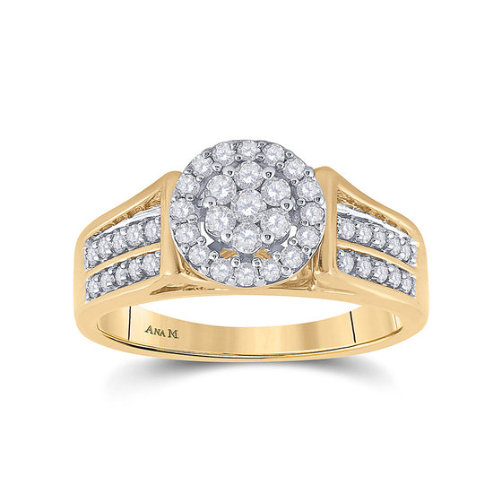 14k Yellow Gold Womens Round Diamond Flower Cluster Ring 1/2 Cttw
