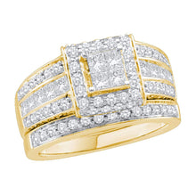  14k Yellow Gold Princess Diamond Bridal Wedding Ring Band Set 1-5/8 Cttw