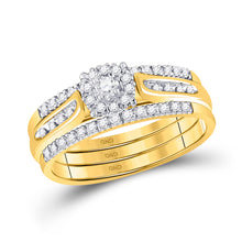  14k Yellow Gold Round Diamond 3-Piece Bridal Wedding Ring Band Set 1/4 Cttw