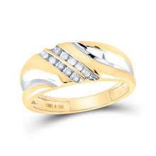 Yellow-tone Sterling Silver Mens Round Diamond Wedding Band Ring 1/8 Cttw