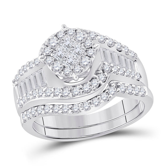 14k White Gold Princess Diamond Bridal Wedding Ring Band Set 1-1/4 Cttw