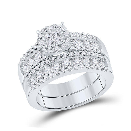 14k White Gold Princess Diamond Bridal Wedding Ring Band Set 1-3/4 Cttw