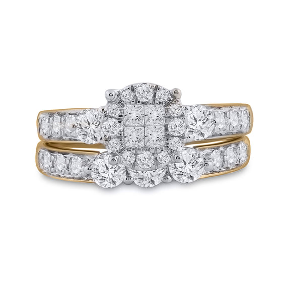 14k Yellow Gold Princess Diamond Bridal Wedding Ring Band Set 1-1/2 Cttw