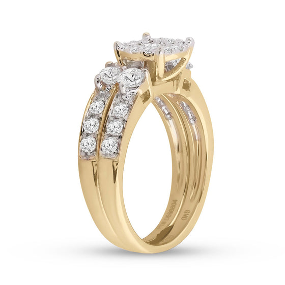 14k Yellow Gold Princess Diamond Bridal Wedding Ring Band Set 1-1/2 Cttw