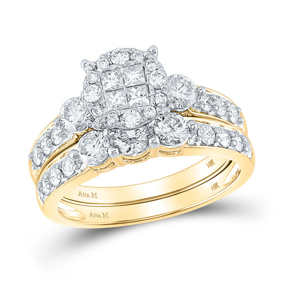 14k Yellow Gold Princess Diamond Bridal Wedding Ring Band Set 1-1/2 Cttw