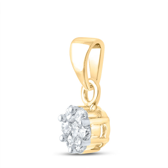 14k Yellow Gold Womens Round Diamond Flower Cluster Pendant 1/4 Cttw