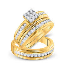  14k Yellow Gold His Hers Princess Diamond Cluster Matching Wedding Set 1 Cttw