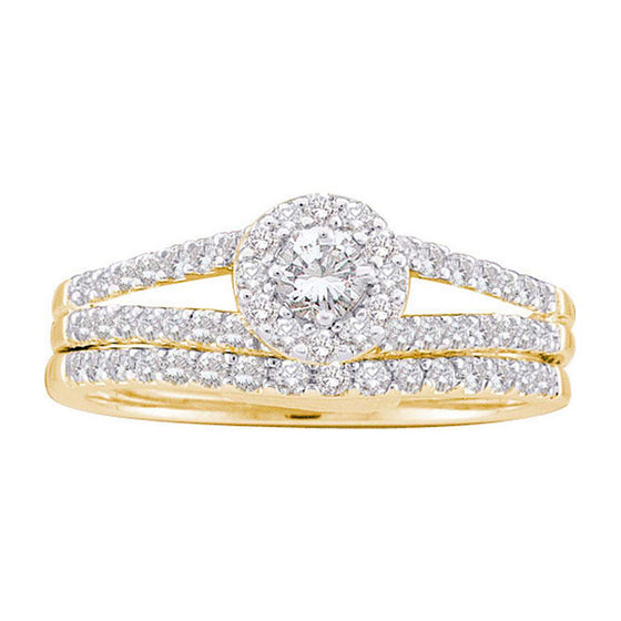 14k Yellow Gold Round Diamond Split-Shank Bridal Wedding Ring Band Set 5/8 Cttw