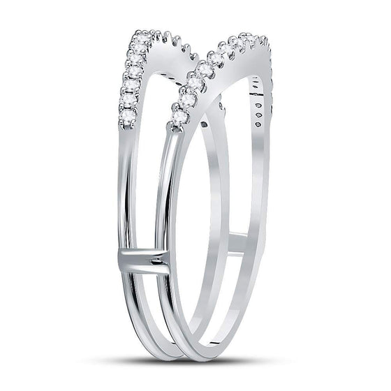 14k White Gold Womens Round Diamond Ring Guard Wrap Enhancer Wedding Band 1/4 Cttw
