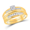 14k Yellow Gold His Hers Round Diamond Cluster Matching Wedding Set 1/2 Cttw
