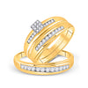 14k Yellow Gold His Hers Round Diamond Cluster Matching Wedding Set 1/2 Cttw