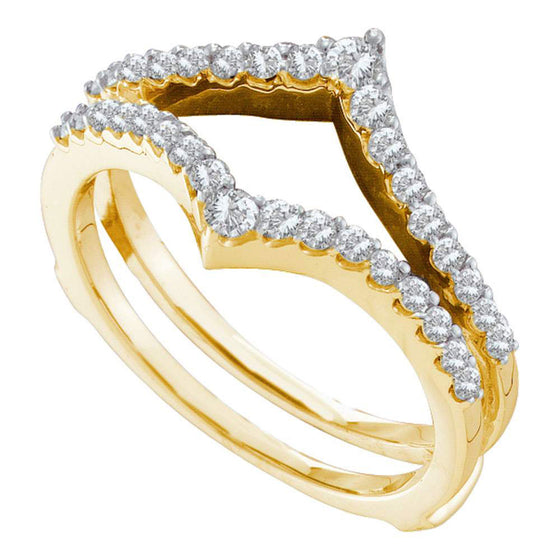14k Yellow Gold Womens Round Diamond Ring Guard Wrap Enhancer Wedding Band 1/2 Cttw