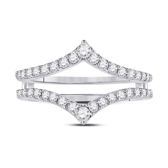 14k White Gold Womens Round Diamond Ring Guard Wrap Enhancer Wedding Band 1/2 Cttw