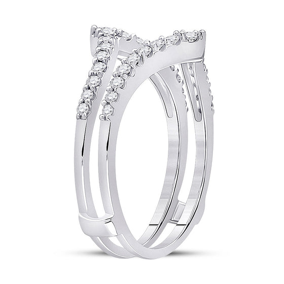 14k White Gold Womens Round Diamond Ring Guard Wrap Enhancer Wedding Band 1/2 Cttw