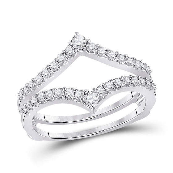 14k White Gold Womens Round Diamond Ring Guard Wrap Enhancer Wedding Band 1/2 Cttw