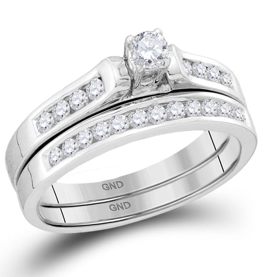 14k White Gold Round Diamond Bridal Wedding Ring Band Set 1/2 Cttw