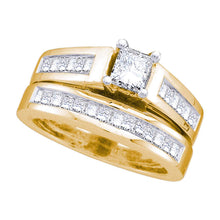  14k Yellow Gold Princess Diamond Bridal Wedding Ring Band Set 1-1/2 Cttw