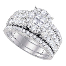 14k White Gold Princess Diamond Bridal Wedding Ring Band Set 1-1/2 Cttw