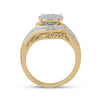 14k Yellow Gold Round Diamond Cluster Bridal Wedding Ring Band Set 1 Cttw
