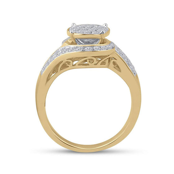 14k Yellow Gold Round Diamond Cluster Bridal Wedding Ring Band Set 1 Cttw