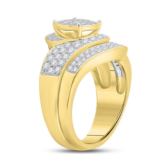 14k Yellow Gold Round Diamond Cluster Bridal Wedding Ring Band Set 1 Cttw