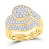14k Yellow Gold Round Diamond Cluster Bridal Wedding Ring Band Set 1 Cttw