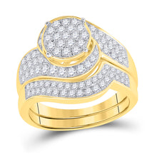  14k Yellow Gold Round Diamond Cluster Bridal Wedding Ring Band Set 1 Cttw