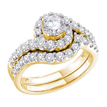  14k Yellow Gold Round Diamond Bridal Wedding Ring Band Set 1-3/8 Cttw