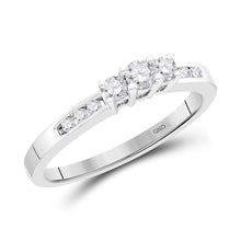  14k White Gold Round Diamond 3-stone Bridal Wedding Engagement Ring 1/4 Cttw