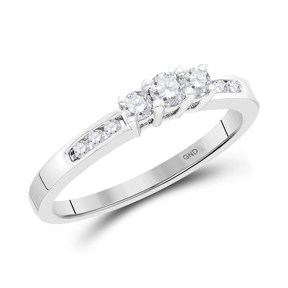 14k White Gold Round Diamond 3-stone Bridal Wedding Engagement Ring 1/4 Cttw