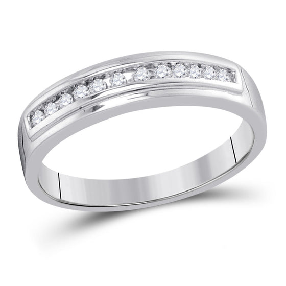 10k White Gold Womens Round Diamond Single Row Wedding Band 1/8 Cttw