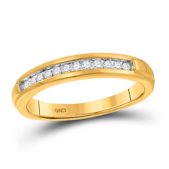10k Yellow Gold Womens Round Diamond Single Row Band Ring 1/8 Cttw
