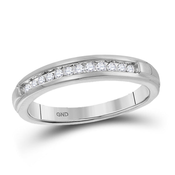 10k White Gold Womens Round Diamond Single Row Band Ring 1/8 Cttw