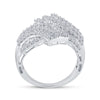 14k White Gold Womens Round Baguette Diamond Bypass Fashion Ring 1-3/4 Cttw
