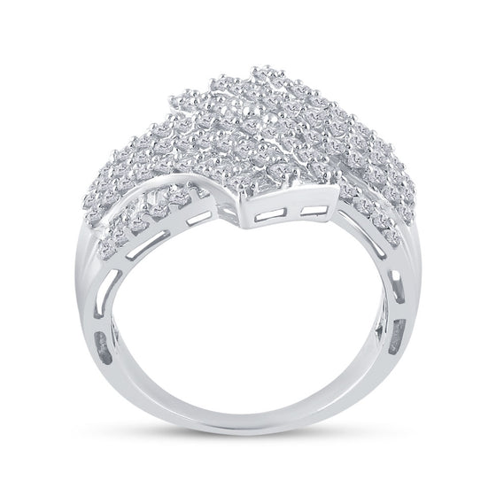 14k White Gold Womens Round Baguette Diamond Bypass Fashion Ring 1-3/4 Cttw