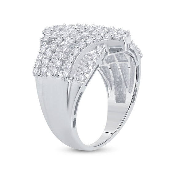 14k White Gold Womens Round Baguette Diamond Bypass Fashion Ring 1-3/4 Cttw