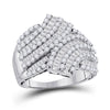 14k White Gold Womens Round Baguette Diamond Bypass Fashion Ring 1-3/4 Cttw