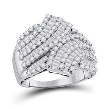  14k White Gold Womens Round Baguette Diamond Bypass Fashion Ring 1-3/4 Cttw
