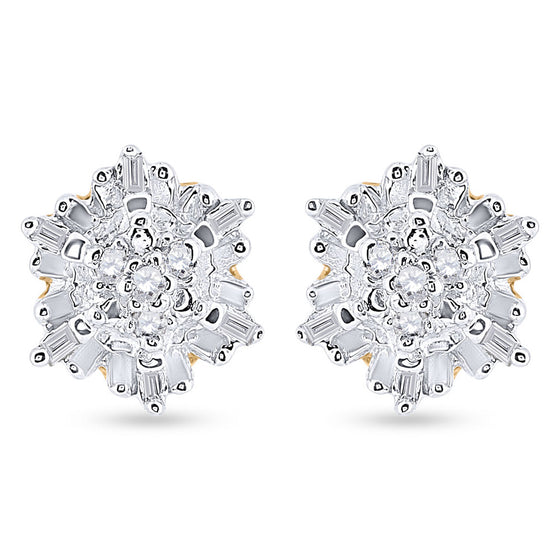 Yellow-tone Sterling Silver Womens Round Diamond Cluster Earrings 1/10 Cttw