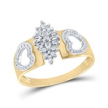  Yellow-tone Sterling Silver Womens Round Diamond Heart Cluster Ring 1/8 Cttw